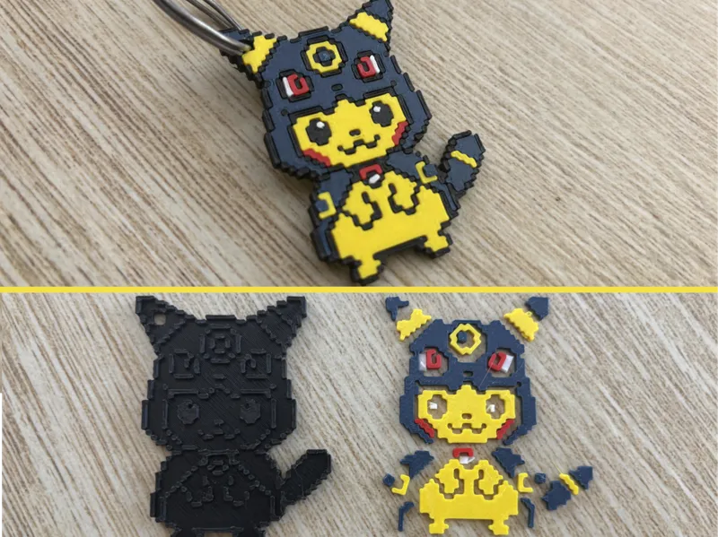 8-bit Pikachu with Umbreon Hoodie Keychain