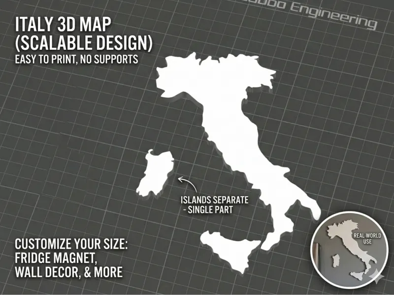 3D Map of Italy - Complete Silhouette with Islands
