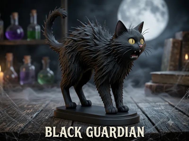 Halloween Black Cat 3D with Base 15cm