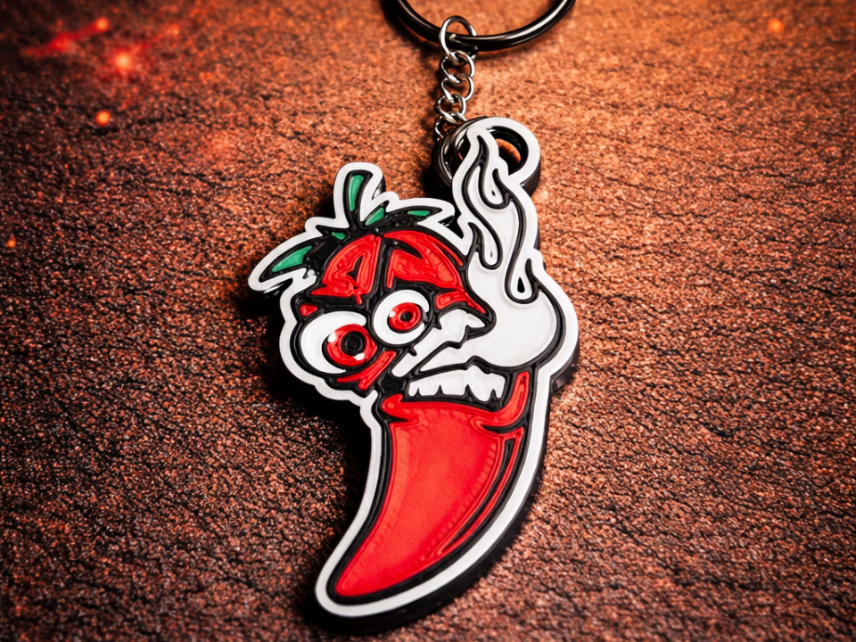 fiery chili skull keychain