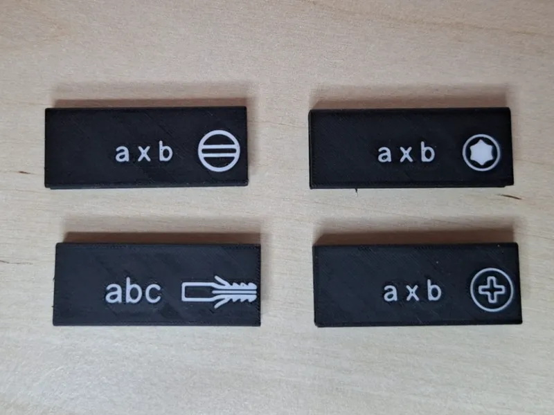 Anpassbare Schilder für Werkstatt‑Gridfinity‑Boxen