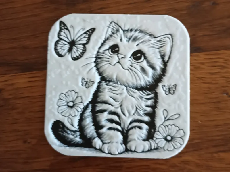 Dessous de verre chaton,papillon,fleurs hueforge