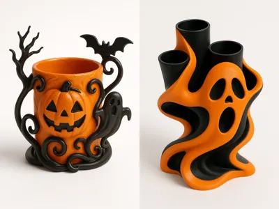 Halloween Pen Holder - Ghost & Pumpkin Deco