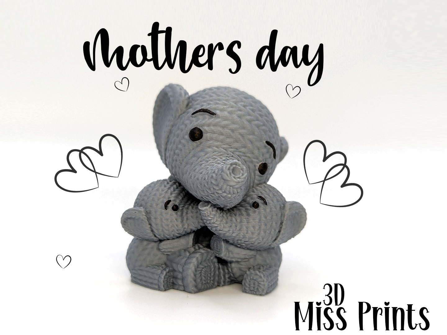 Knitted Elephant Mother & Babies (No4)