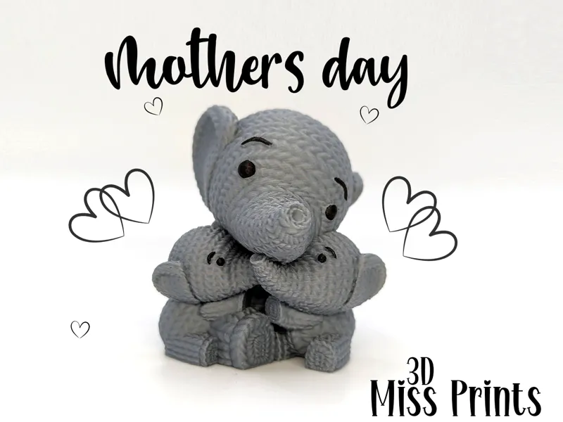 Knitted Elephant Mother & Babies (No4)