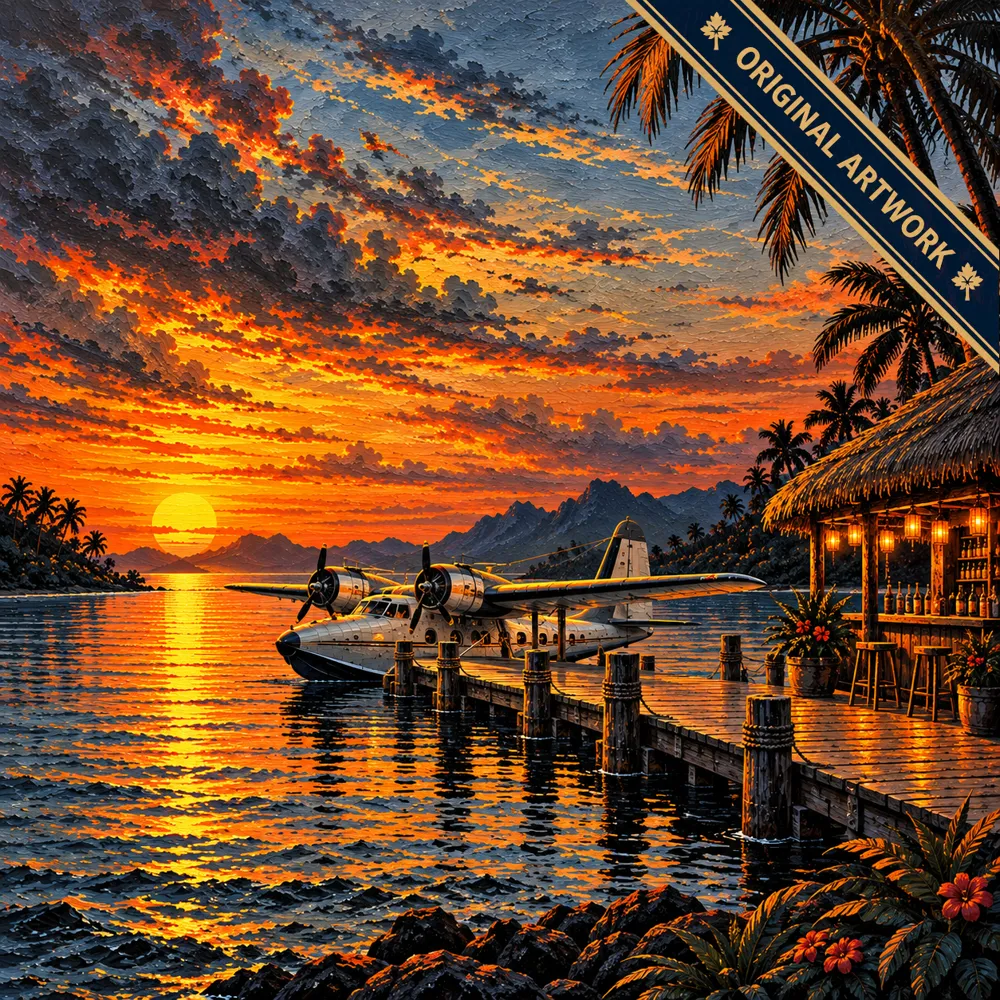 Seaplane Sunset - Hueforge - Free 3D Print Model - MakerWorld