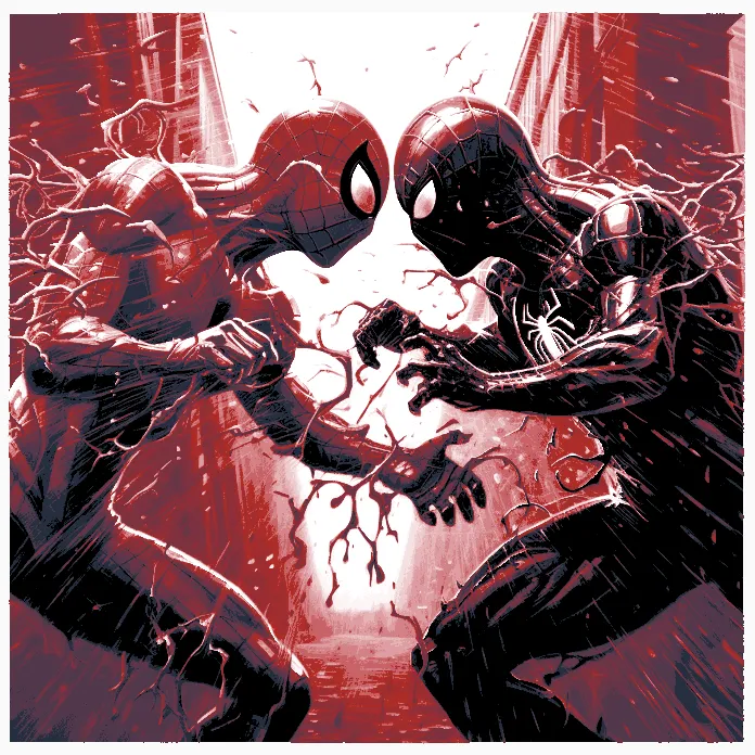 Spiderman vs Venom fighting Hueforge AI