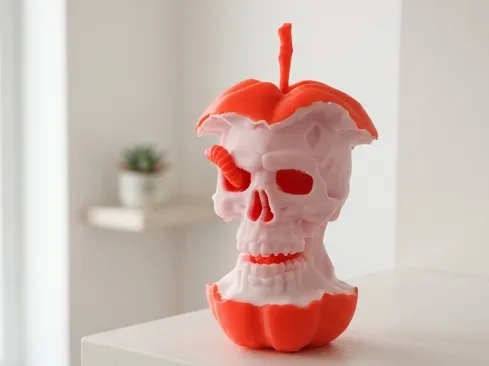 Skull Apple Core Sculpture with Worm