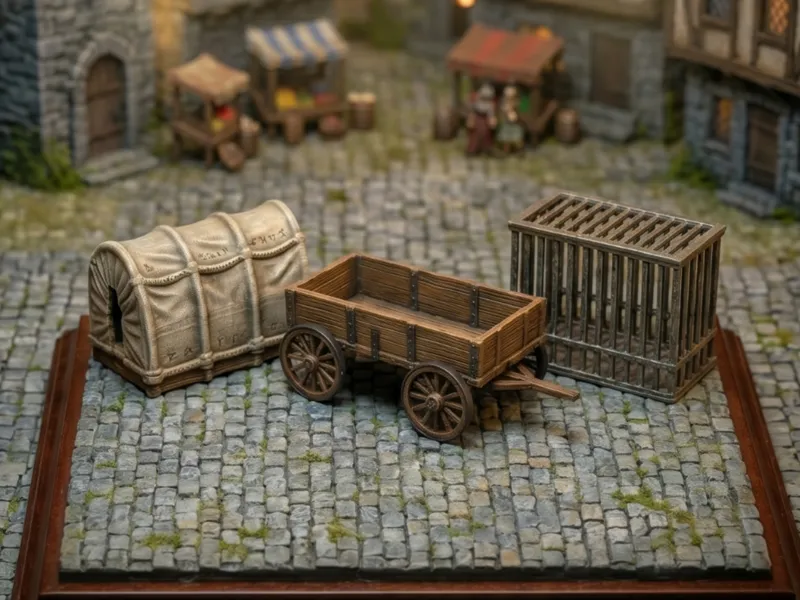 DnD Covered Wagon and Prisoner Wagon miniature