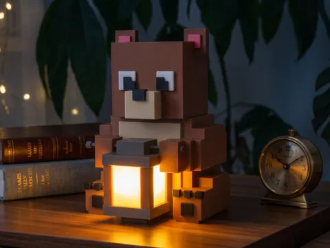 Minecraft Inspired Bear holding a Lamp
