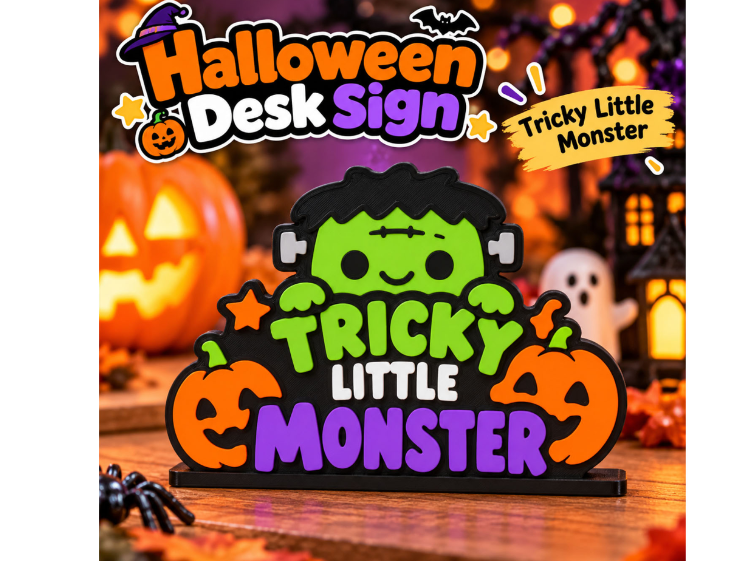 Frankenstein  Little Monster Halloween Desk Sign 3D model