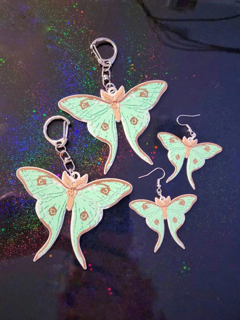 Luna Moth Keychain & Earrings view 3