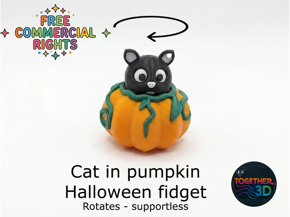 Adorno temático: Cat in pumpkin - rotates - supportless. Referencia del modelo original.