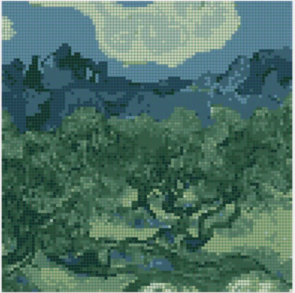 Pixel art 'Olive trees' by Vincent Van Gogh