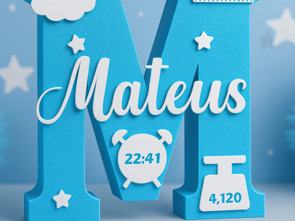 Lightbox Letter M with birth data