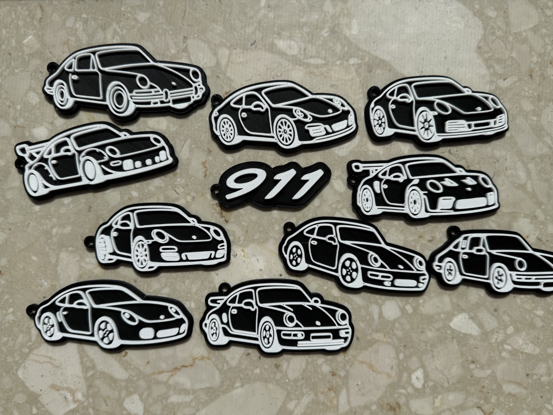 All Porsche 911 Silhouette Keychain Collection