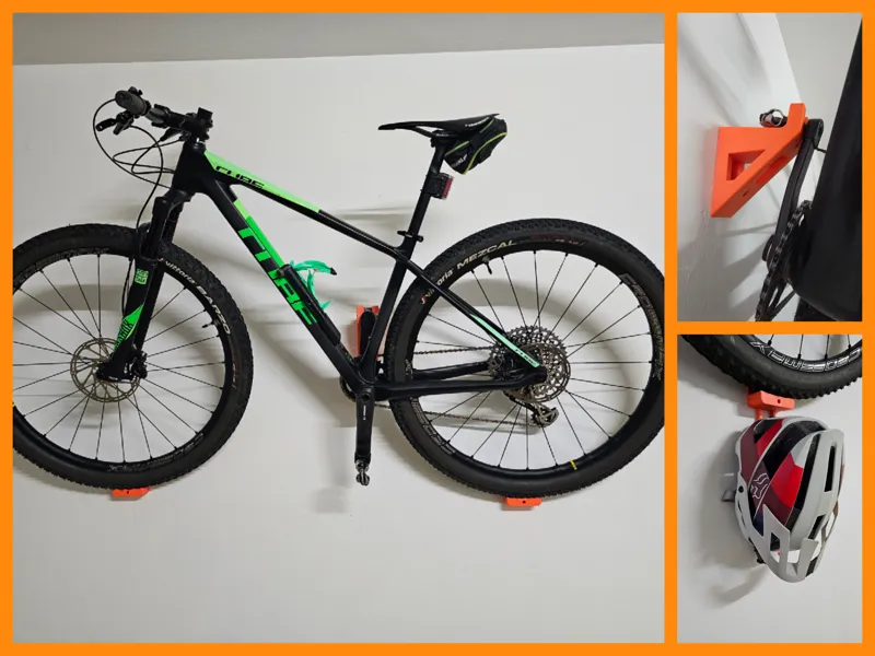Wall-Mounted Bike Holder + Helmet Hook