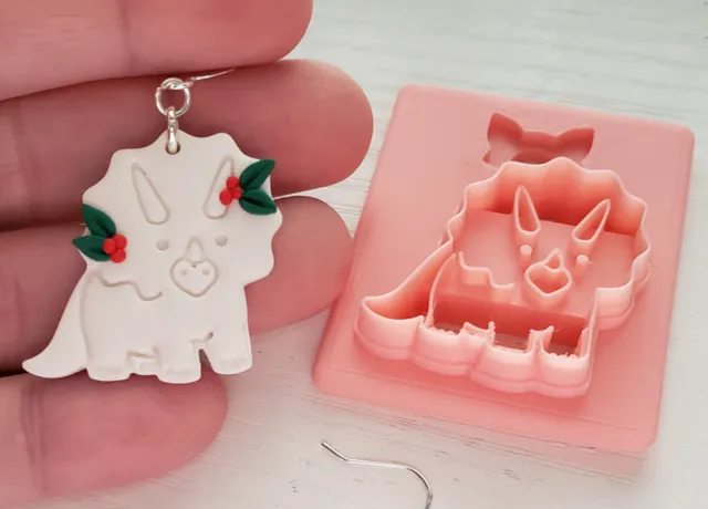 Triceratops Dino Polymer Clay Earring Cutter