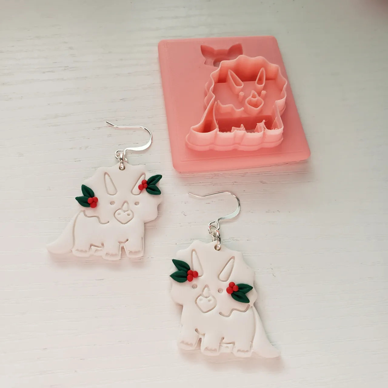 Triceratops Dino Polymer Clay Earring Cutter view 2