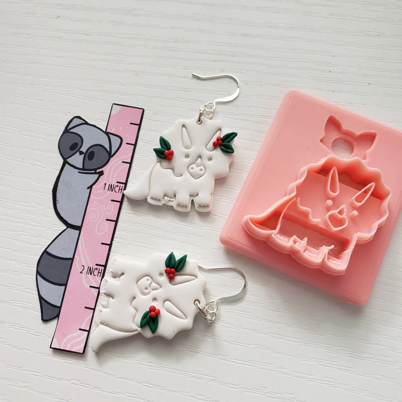 Triceratops Dino Polymer Clay Earring Cutter view 3