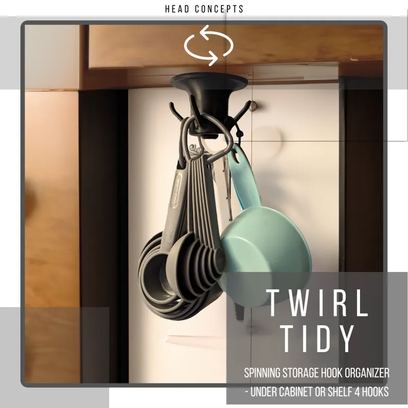 Spinning Storage Hook Organizer - Under Cabinet or Shelf "Twirl Tidy"
