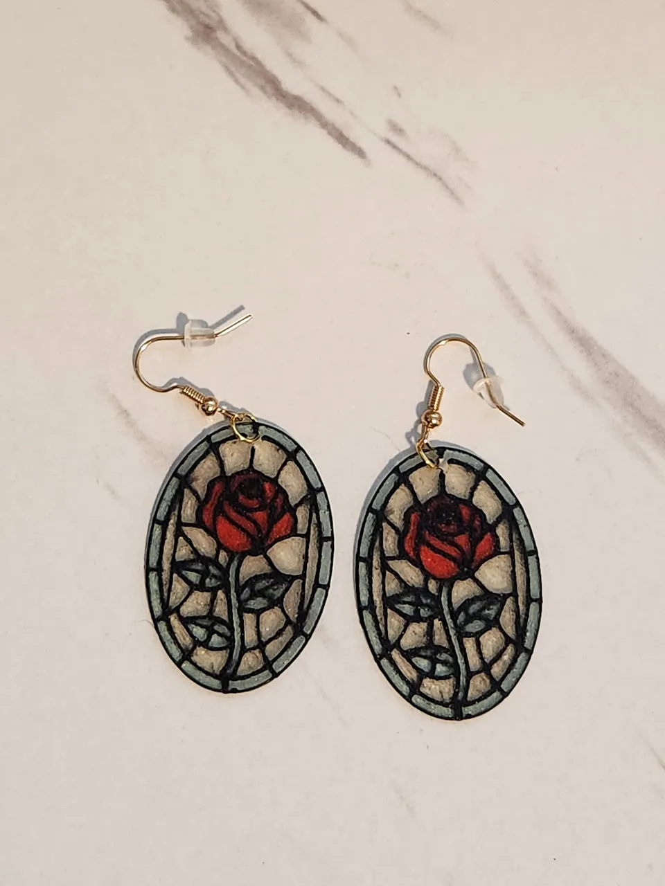 Stained Glass Rose Earrings view 3
