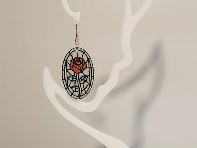 Stained Glass Rose Earrings