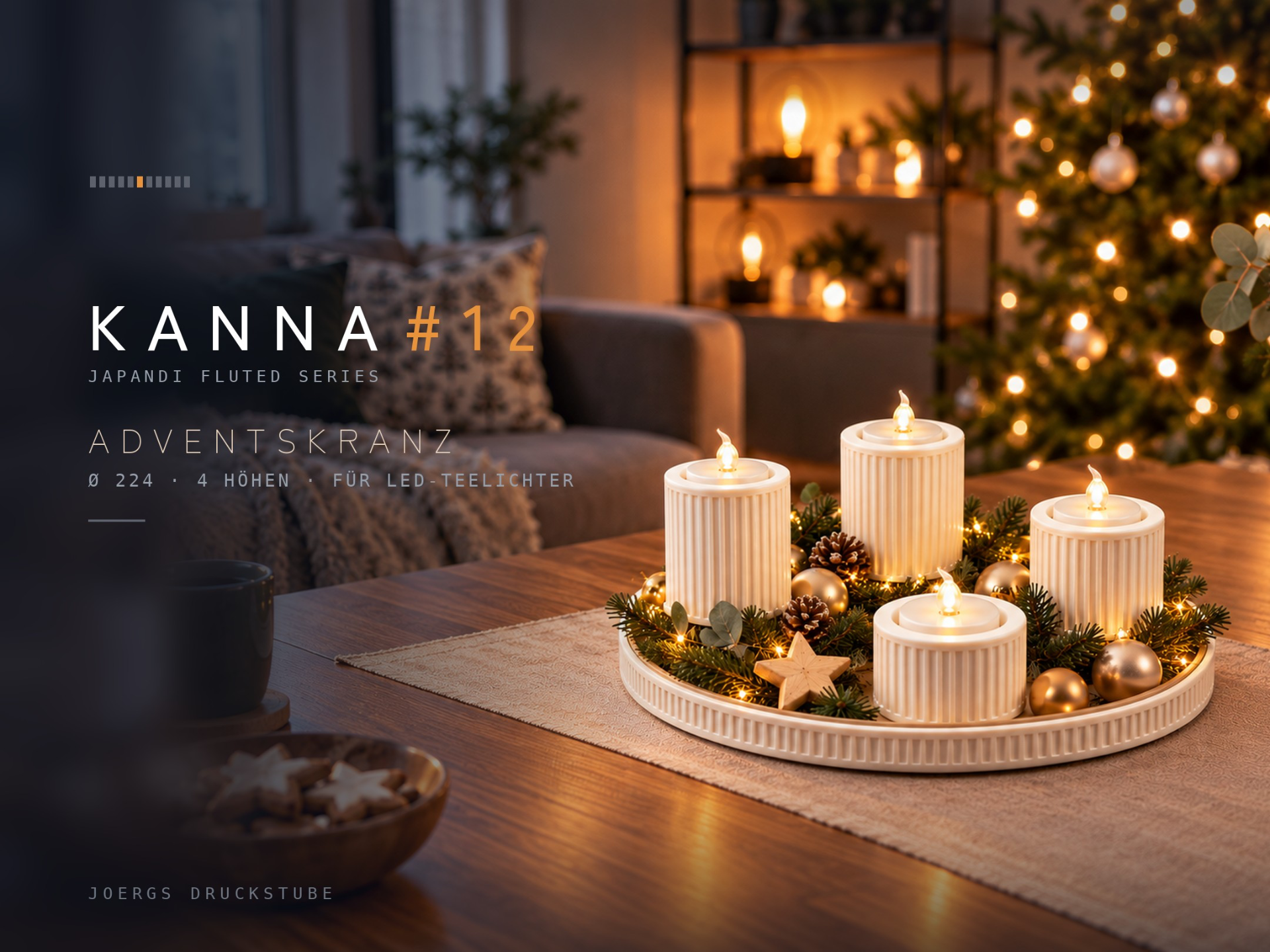 KANNA Advent Wreath — Fluted Tealight Ring Japandi - 1