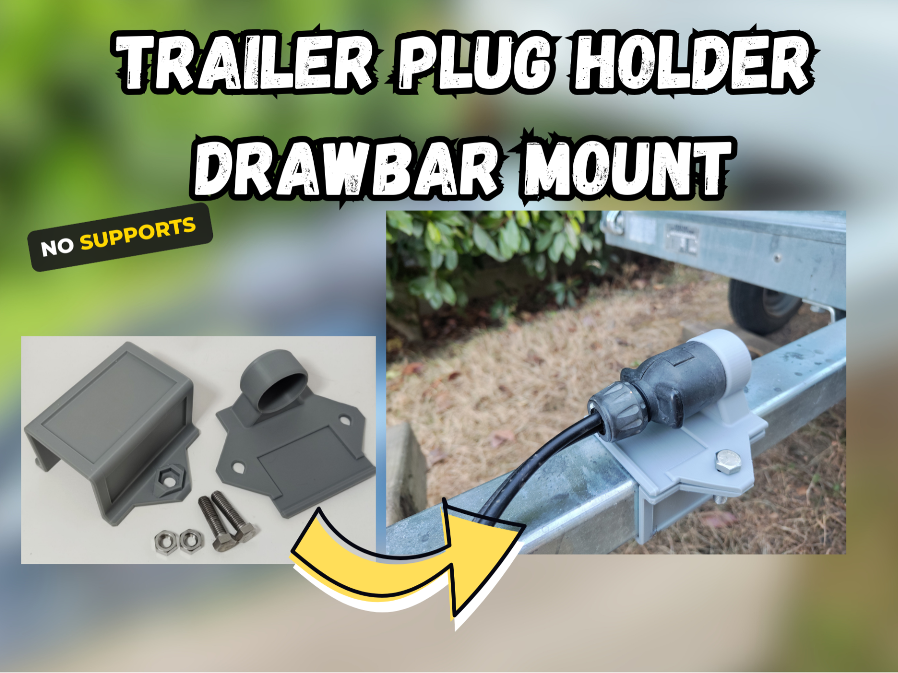 Trailer 7-Pin Plug Holder 50x50mm Drawbar Mount V2