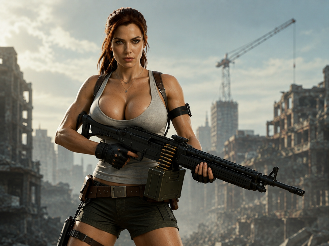 Lara Croft mit Gewehr