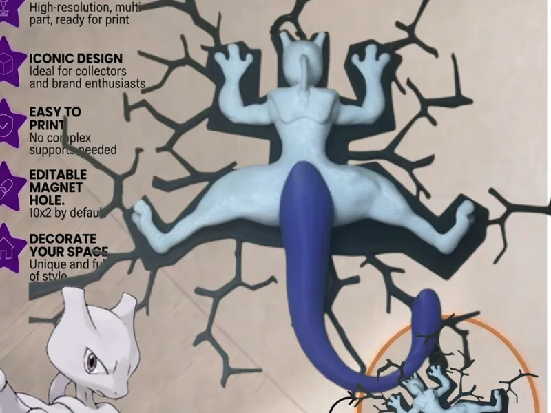 MEWTWO CRASHED STICKER MAGNET WALL DECOR