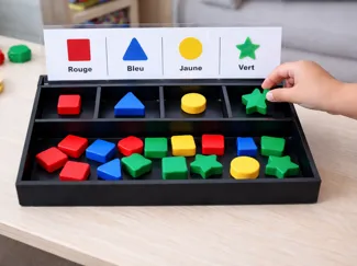 Montessori Shape Sorting Tray with Visual Cards