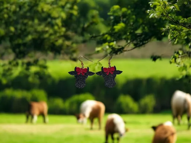 Cow red bow earrings