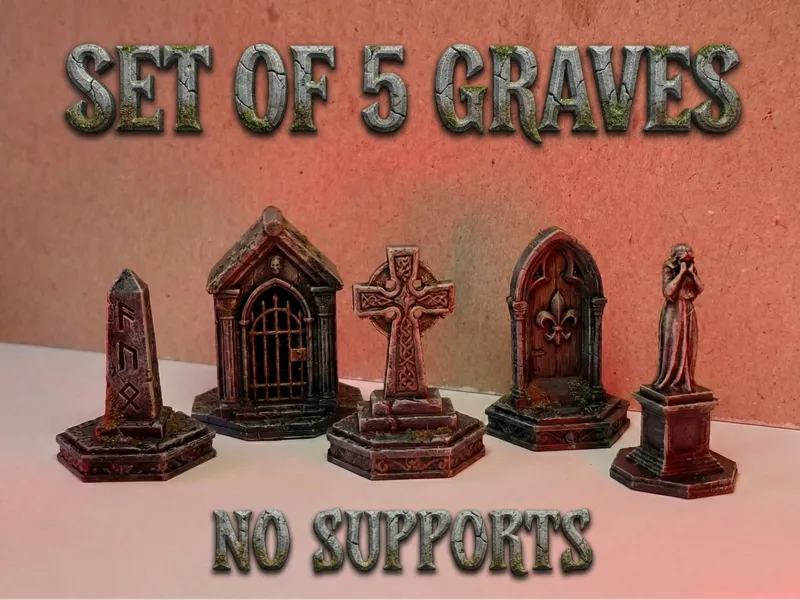 Set of 5 Gravestones & Tomb. Support-Free