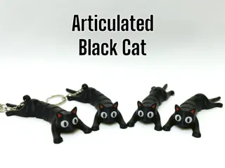 Articulated Black Cat - doll / keychain
