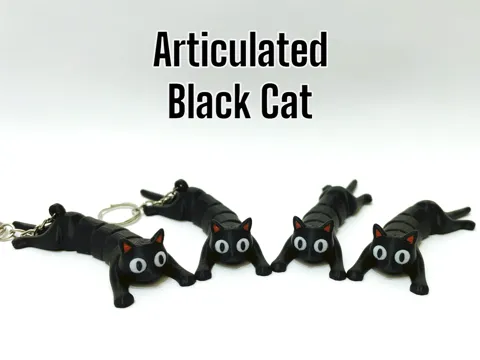 Articulated Black Cat - doll / keychain