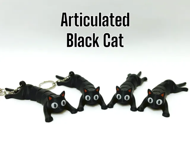 Articulated Black Cat - doll / keychain