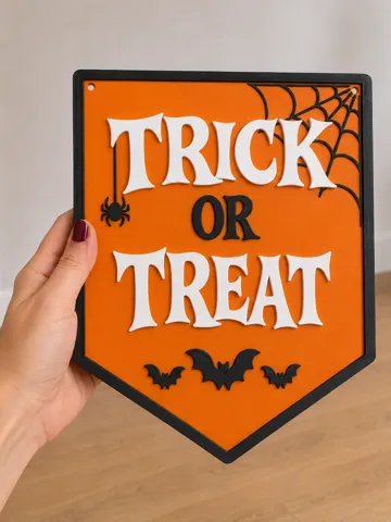 Modelo para impresión 3D: Trick or Treat Halloween Plaque — vista de referencia 2