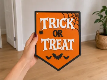 Modelo para impresión 3D: Trick or Treat Halloween Plaque — vista de referencia 3
