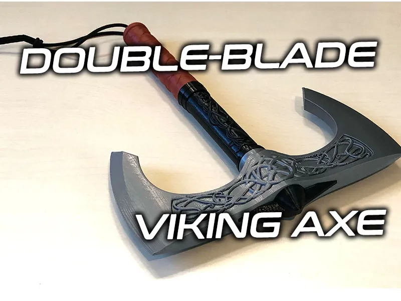 Double-bladed Viking axe with runes