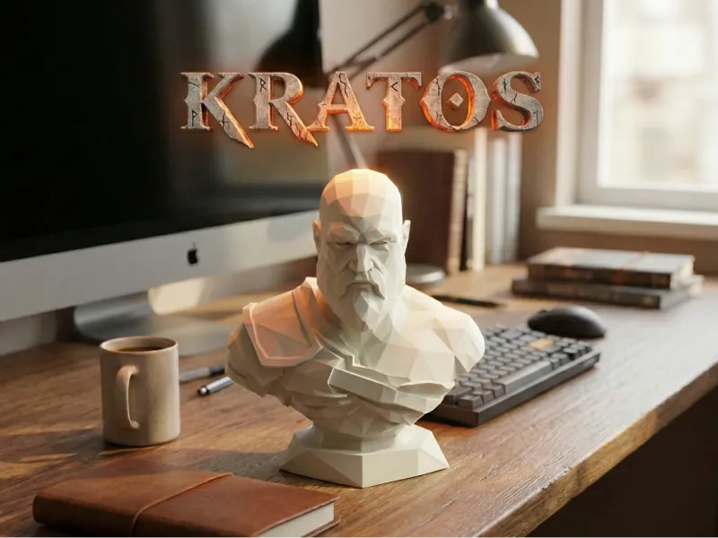 Low Poly Kratos: Gamer's Desk Setup