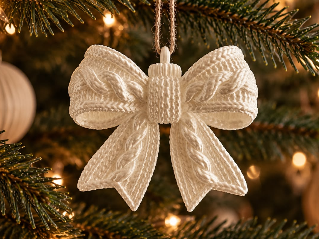 Lazo Navideño Tejido 3D: Elegancia Artesanal para tu Árbol