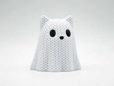 Gato fantasma de Halloween com textura de tricô