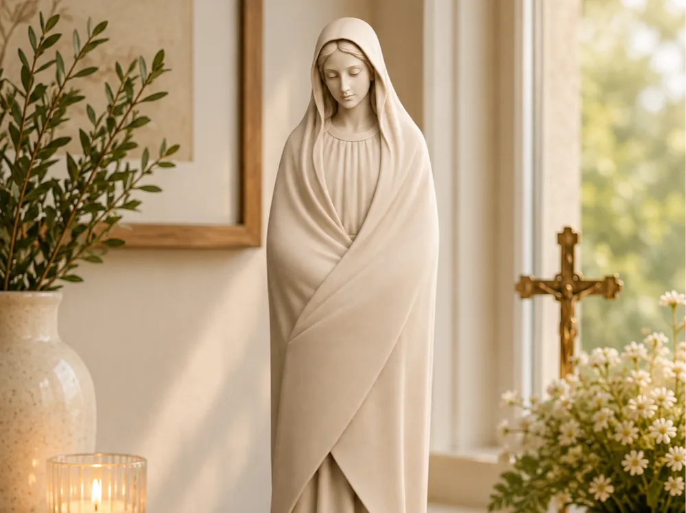 Figura decorativa: Virgin Mary Statue – Religious Home Decoration. Referencia del modelo original.