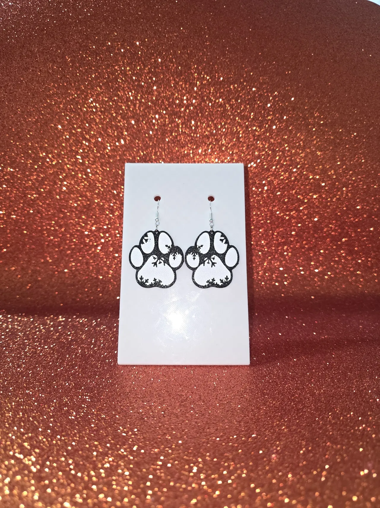 Winter paw earrings view 2
