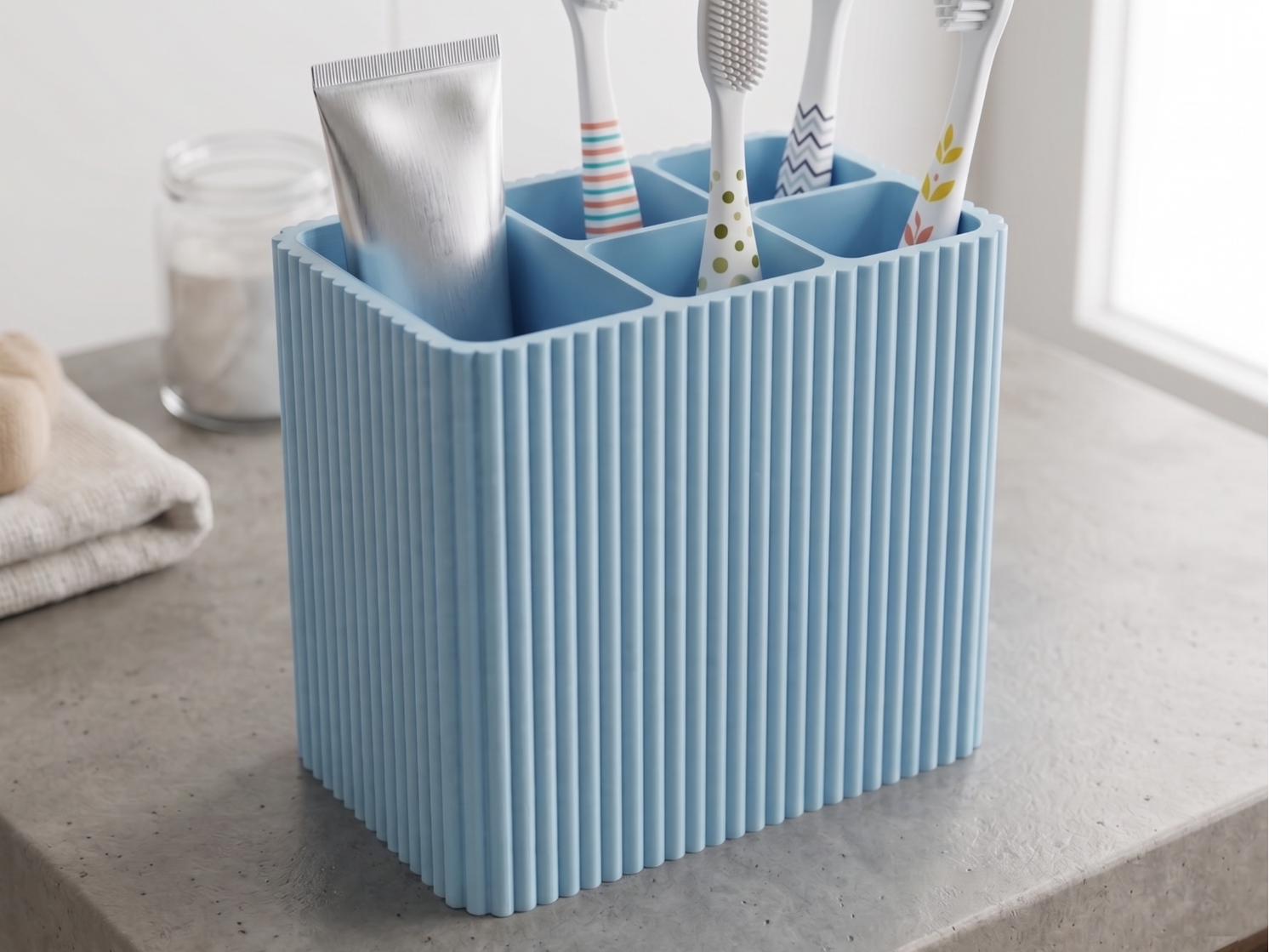 Modern Ribbed Toothbrush & Toothpaste Holder