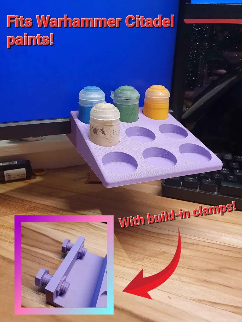 Monitor mounted Warhammer Citadel paint holder