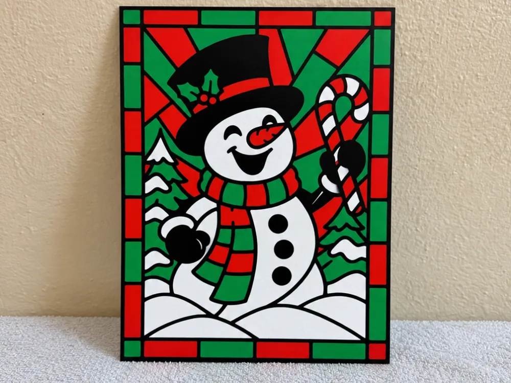 Christmas Snowman Stained Glass | 4 Color - Free 3D Print Model ...