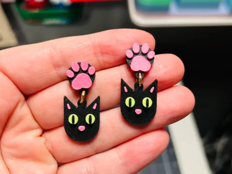 Pendientes: Cat Face and paw pad earrings — referencia de MakerWorld