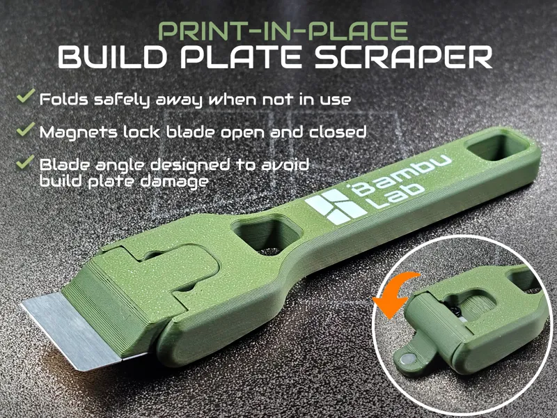 Print-In-Place Folding Build Plate Scraper
